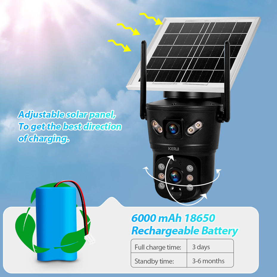 Home Security Video Cameras - KERUI 6MP 4G SIM WiFi Solar