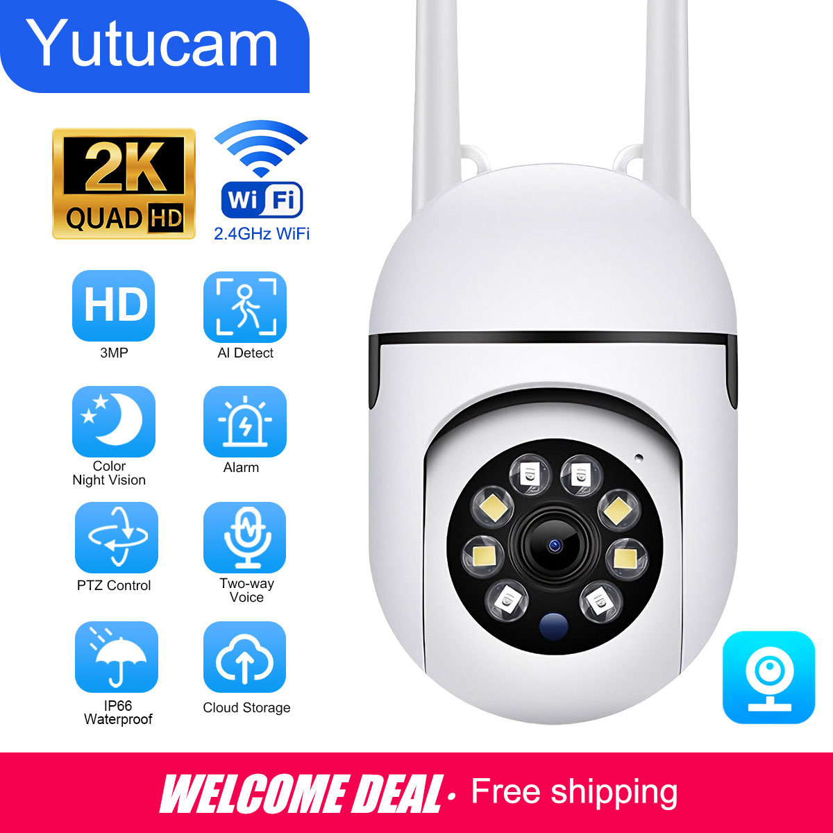 Home Security Kamera - WiFi wireless security monitoring 360°PTZ camera