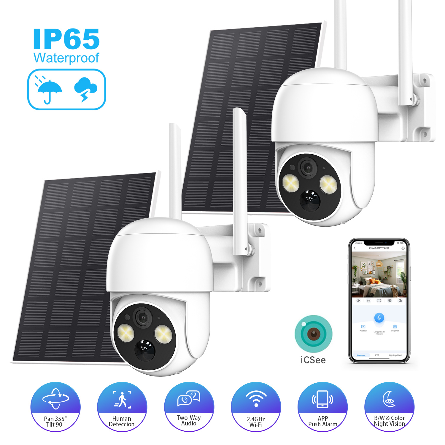 Home Security Kamera - XVIM 2-Pack 5MP Solar-Powered Wireless Outdoor