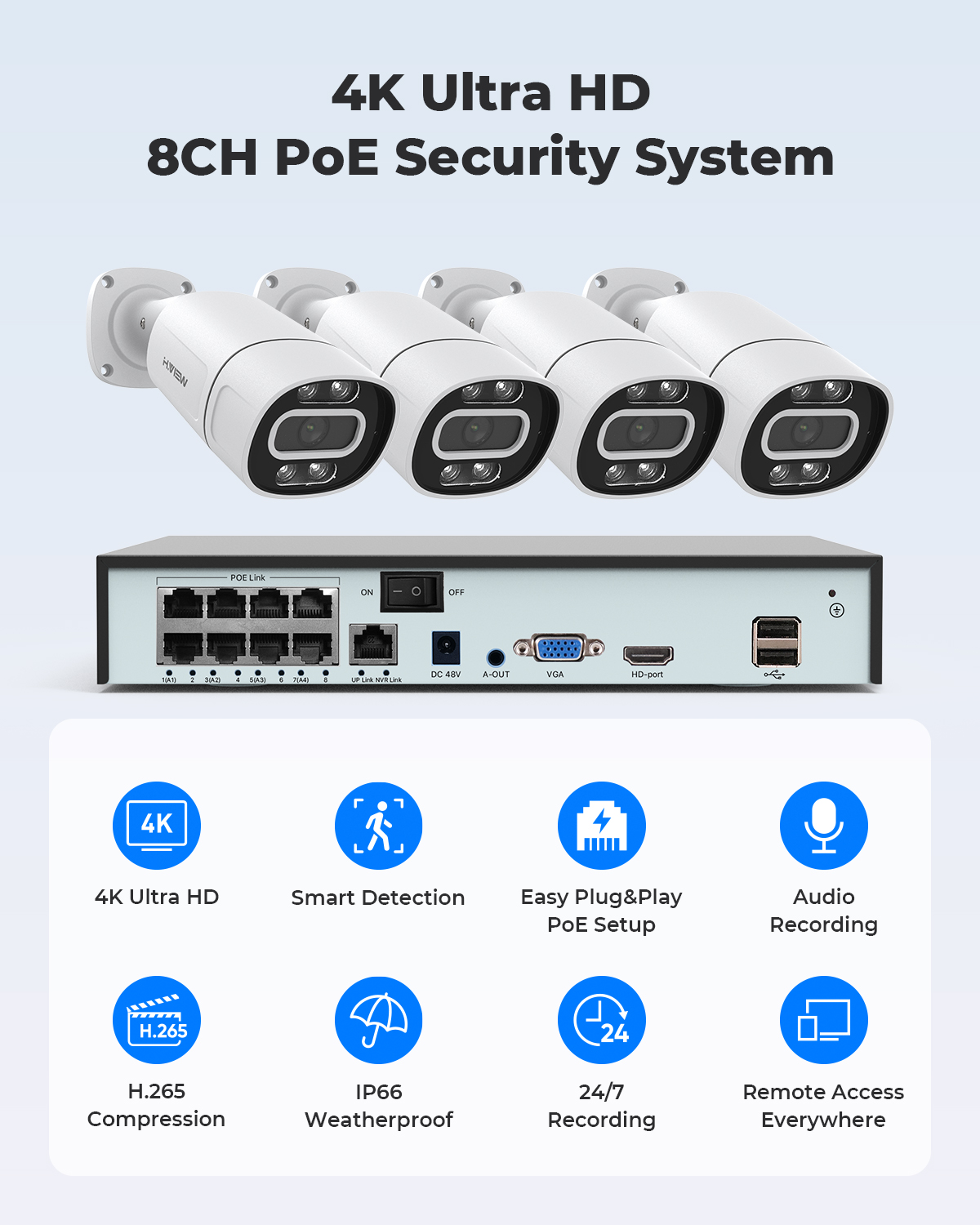H.View 4K 5Mp 8Mp Poe CCTV Sec - Home Security Video Cameras ulasan dan harga
